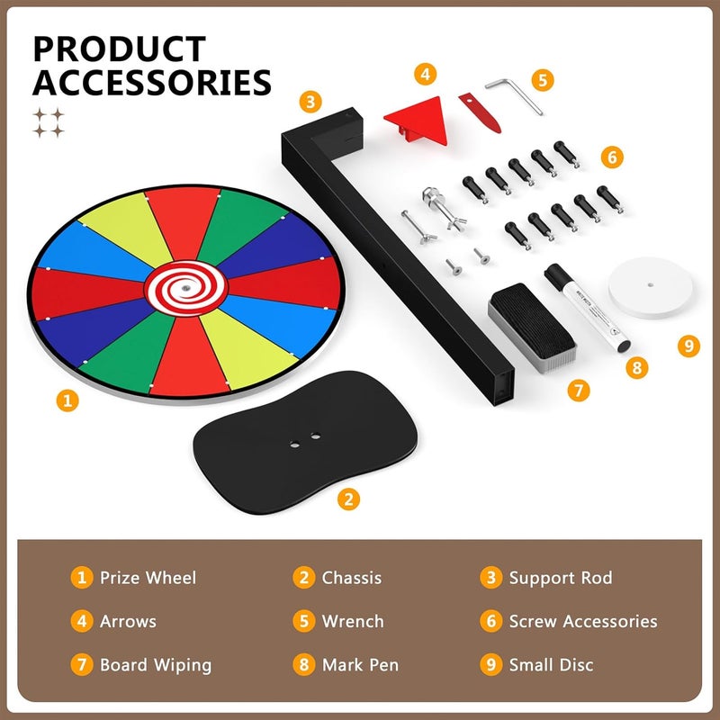 Retbtnm 12-Inch Color Prize Wheel, 12 Slot Editable Spinning Wheel with Dry Erase Board & Marker for Parties, Carnivals, Tradeshow Booths, Classroom Games​ - Image 2